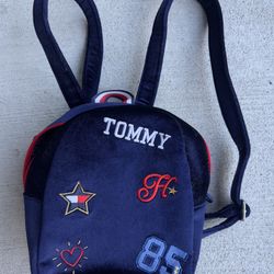 Tommy Hilfiger Navy Velvet Mini Backpack – Embroidered Logo & Patches