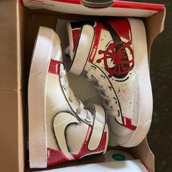 Nike Kids White and Red High-Top Sneakers with Velcro Strap