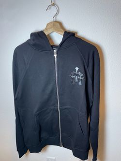 Chrome Hearts Black Zip-Up Hoodie Tonal Cross Patch Minimal Logo Classic Fit size M