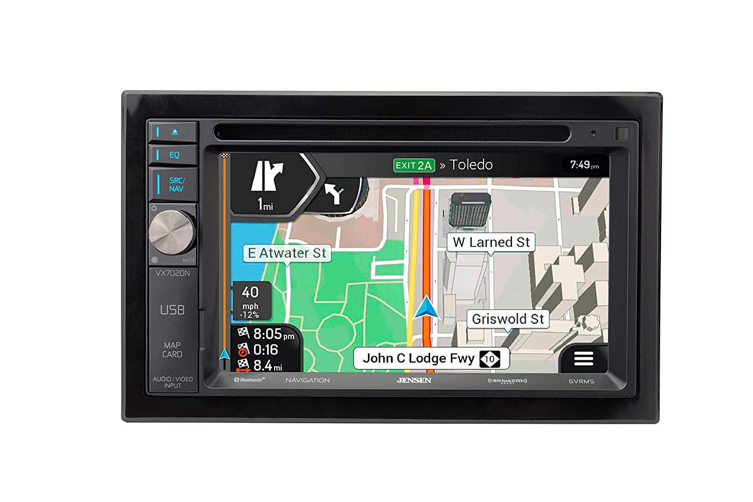 Jensen VX7020N 6.2-inch LED Backlit LCD Multimedia Touch Screen Double DIN Car Stereo with Built-In Navigation, Bluetooth, CD/DVD Player & SiriusXM-R