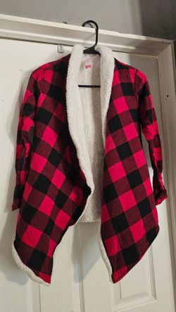 Red Black Buffalo Plaid Sherpa-Lined Cardigan