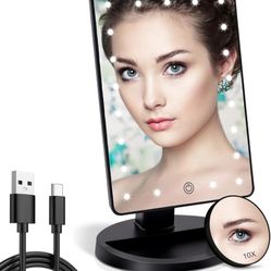 COSMIRROR Lighted Makeup Vanity Mirror with 10X Magnifying Mirror, 21 LED Lighted Mirror with Touch Sensor Dimming, 180°Adjustable Rotation, Dual Powe