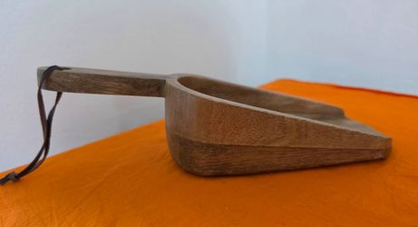 Rustic Wooden Scoop Spoon Hand Carved Farmhouse Kitchen Decor Leather Strap,12" Large x 4" Wide.