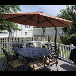 10ft Offset Patio Umbrella with Base,  Aluminum Cantilever Umbrella with 360-degree Rotation and Tilt. Includes Weights. Brown Or Mocha