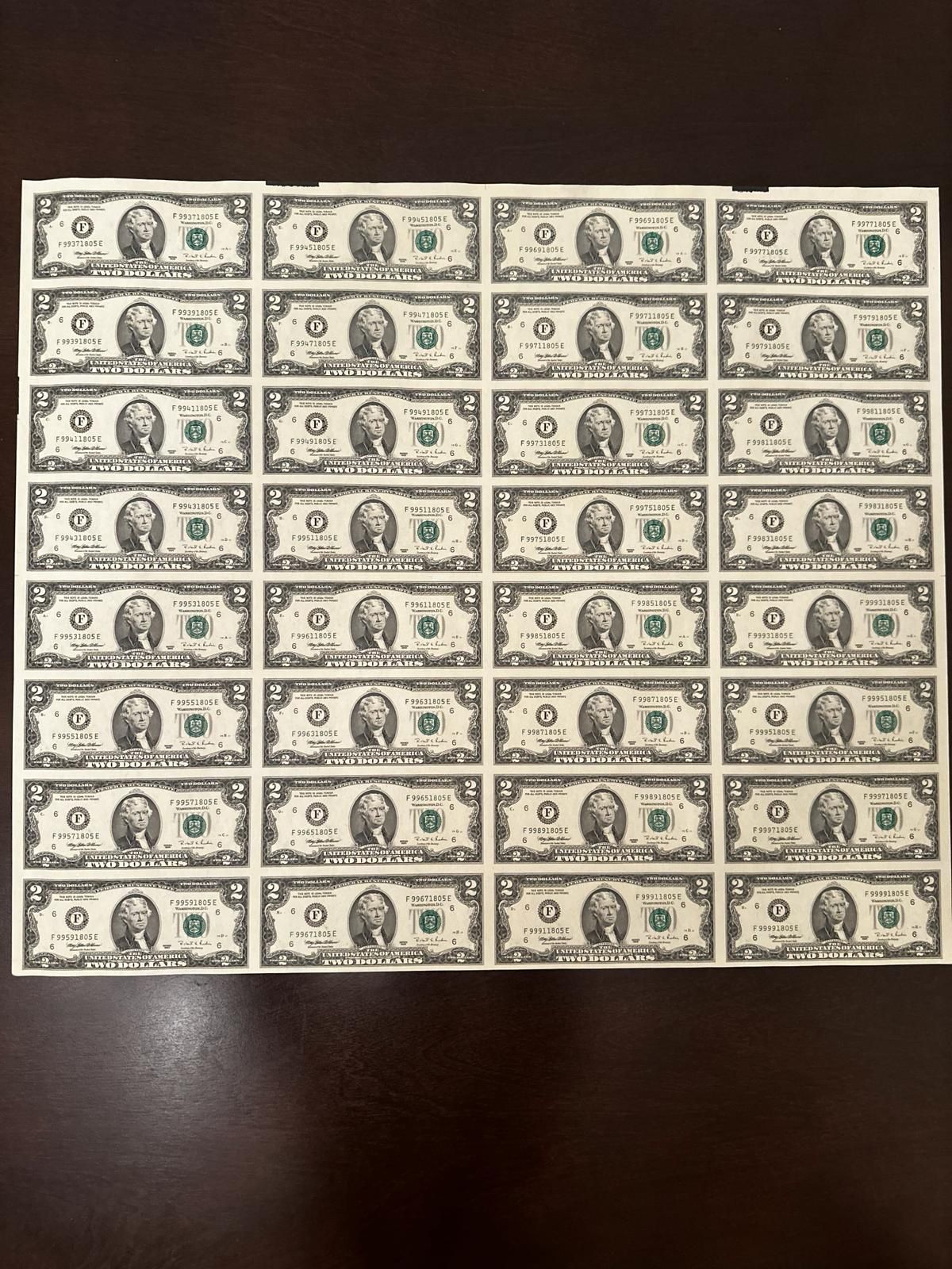 $2 Uncut Sheet