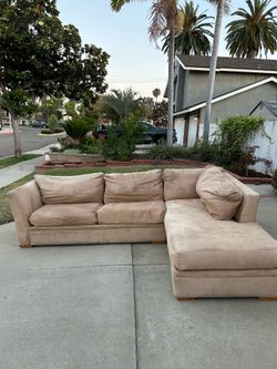 Tan Suede Sectional Couch L shape - FREE DELIVERY