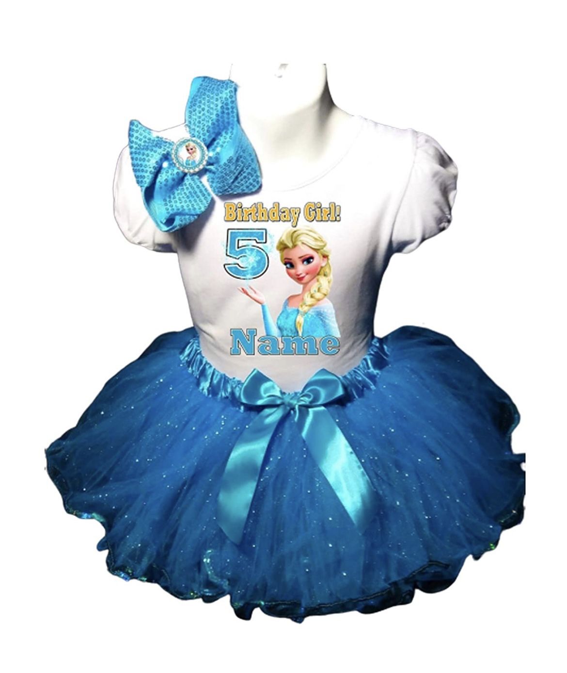 Elsa frozen 5th birthday tutu dress 3 pieces personalized blouse with number and name and frozen headband