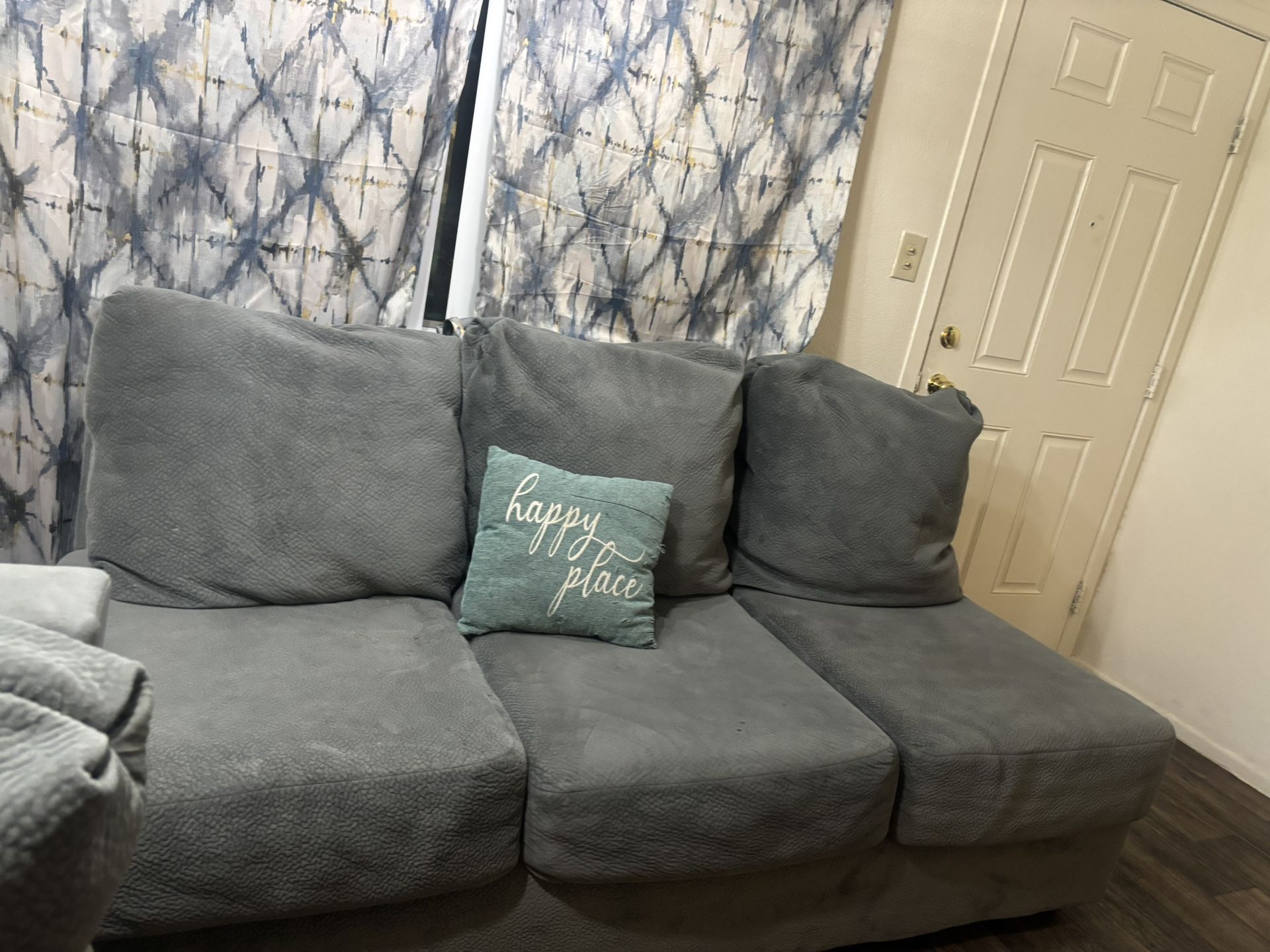 2 Large Grey : Light Blue Couches 