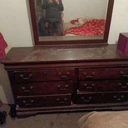 MOVING SALE!! VERY LARGE WOODEN CHEST DRAWERS WITH MIRROR.  