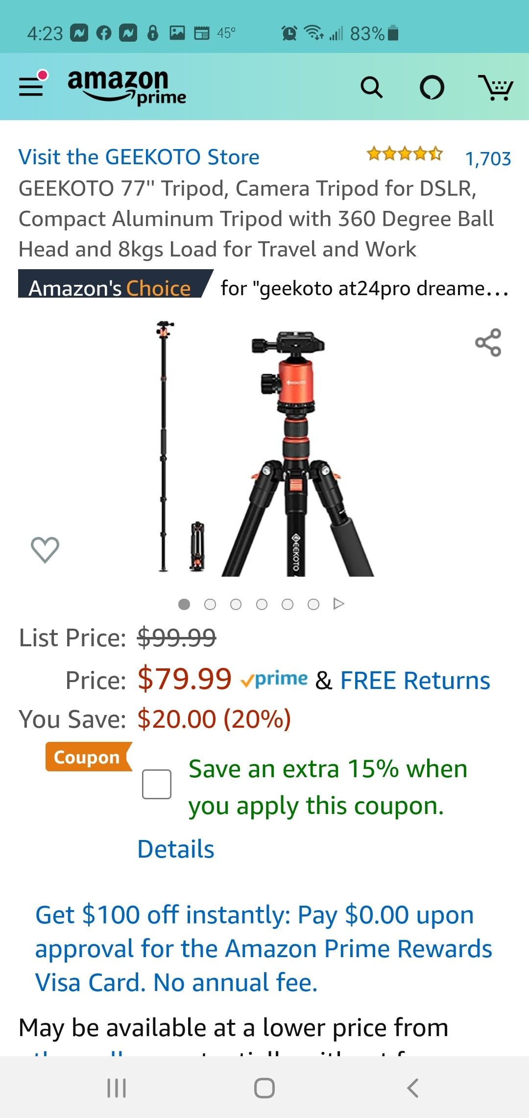 Geekoto camera tripod