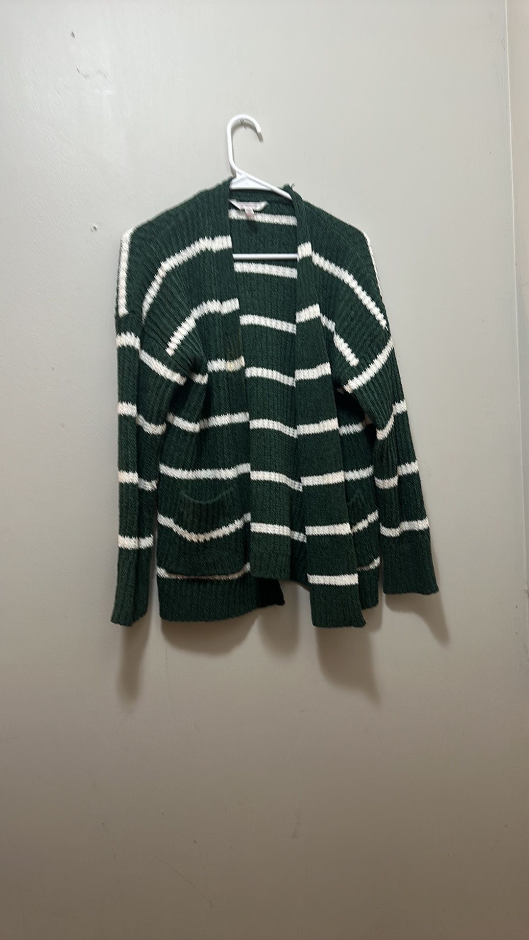 No Boundaries Green & White Striped Cardigan Sweater