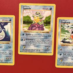 3 Vintage Shadowless Pokemon Base Set Cards Lightly Played