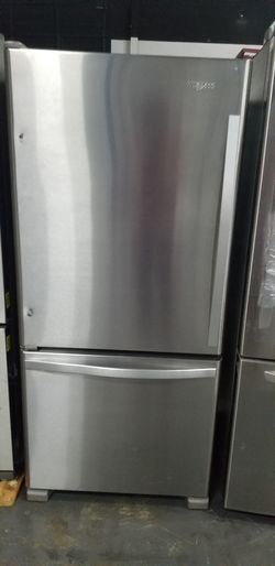 Refrigerator Stainless Bottom Freezer Whirlpool 30"W $39 Down Payment Only