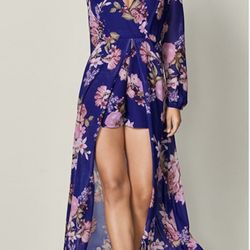 Venus Womens Split Maxi Romper Dress Small Long Sleeved