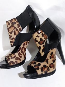 Calvin Klein cheetah pony hair heels 7.5