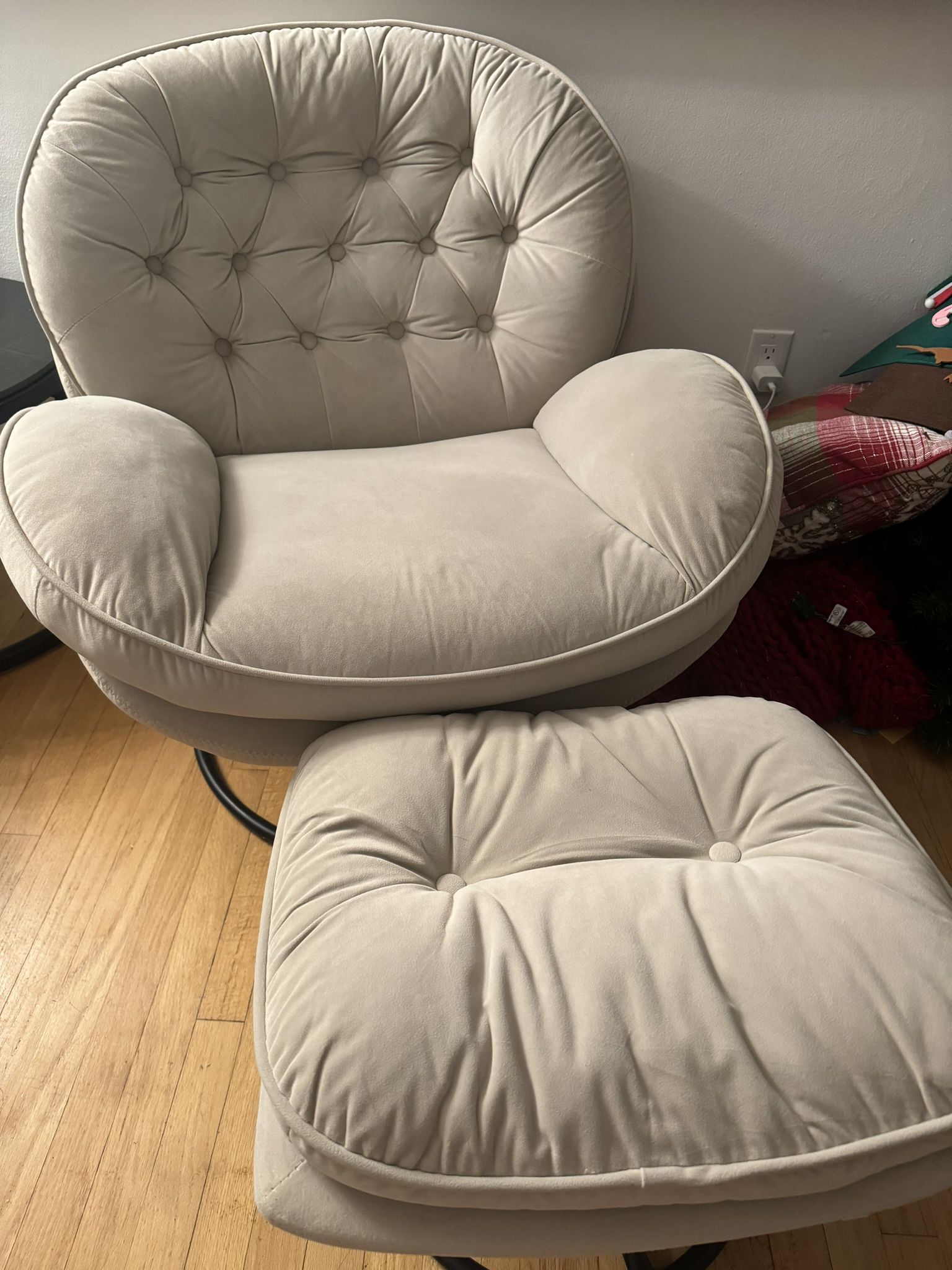 Suede, Nude OffWhite Chair With Ottoman
