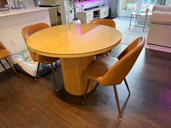 Beautiful Round Wood Dining Table with Glass Top