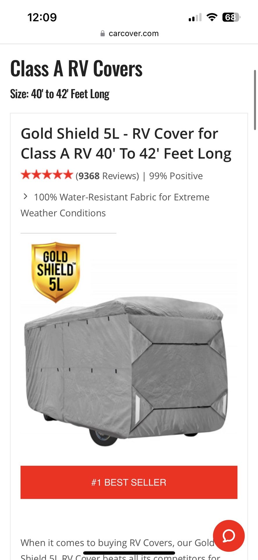 Class A 40’ Motorhome Cover
