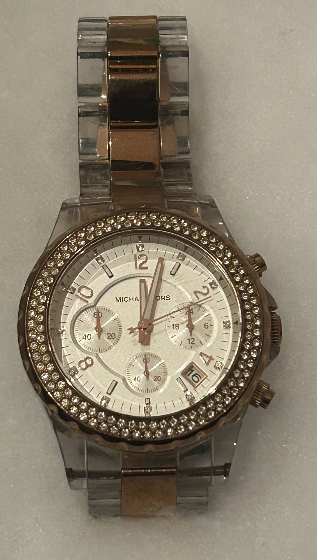 Women's Michael Kors Clear Rose Gold Wrist Watch Bracelet MK-5323