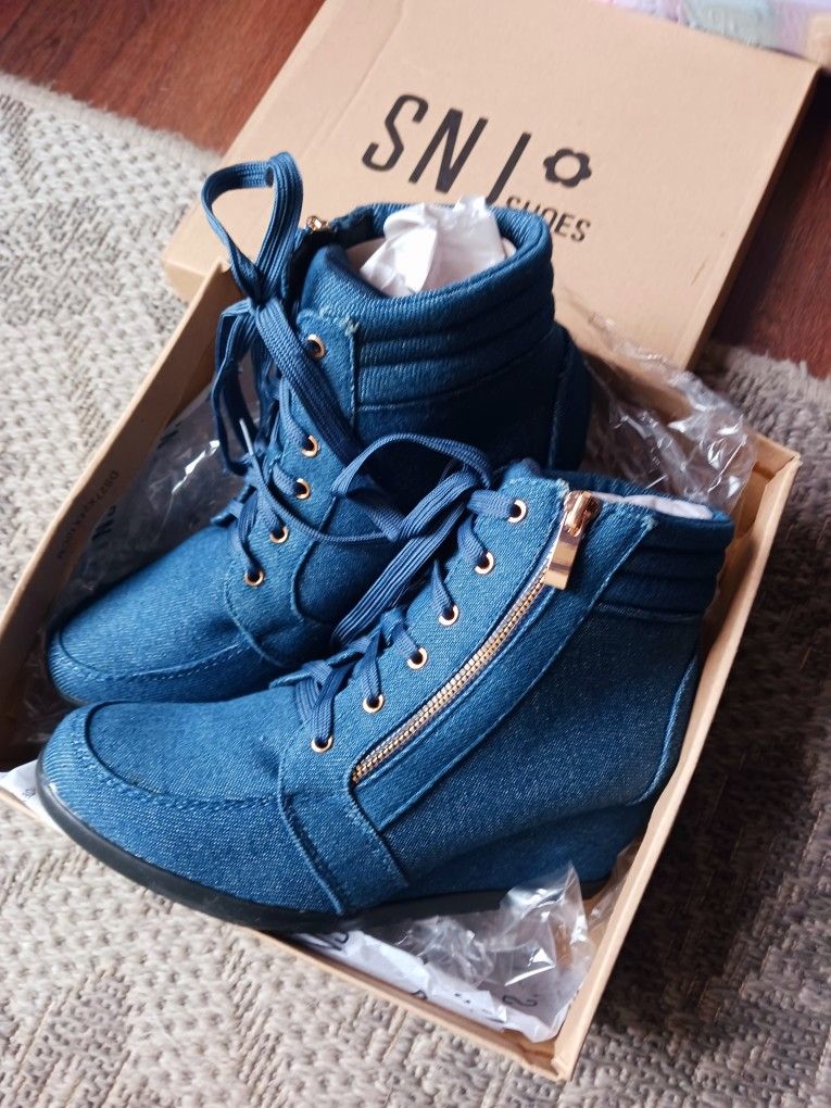 Denim Women's Wedge Boots Size 8 1/2