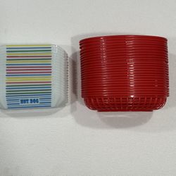 Hot Dog Trays & Red Plastic Fries Fast Food Baskets Set of 20 each