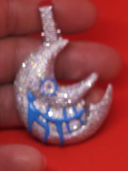 Soul Eater Cresent Moon Mossinite Pendant  925 Sterling Silver Solid 