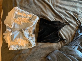 Velvet top & GIA monae Jean shorts