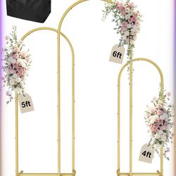 3 Pack Gold Metal Arch Backdrop  With Cover Stand – 4FT 5FT 6FT Balloon Arch Frame for Weddings, Easy Assembly, Indoor Outd