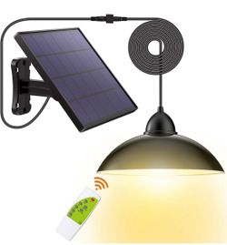 Solar 2Pack Solar Lights Outdoor-Security Powered-Pendant Led-IP65 - Porch Light with 16.4Ft Cord Remote Control 270°Wide Adjustable Solar Panel for H