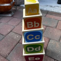 Child’s Nesting Wood Blocks, Colors, Shapes, & Letters Learning Blocks
