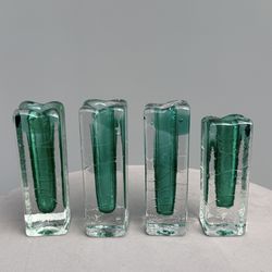 Sculptural Green Glass Bud Vases