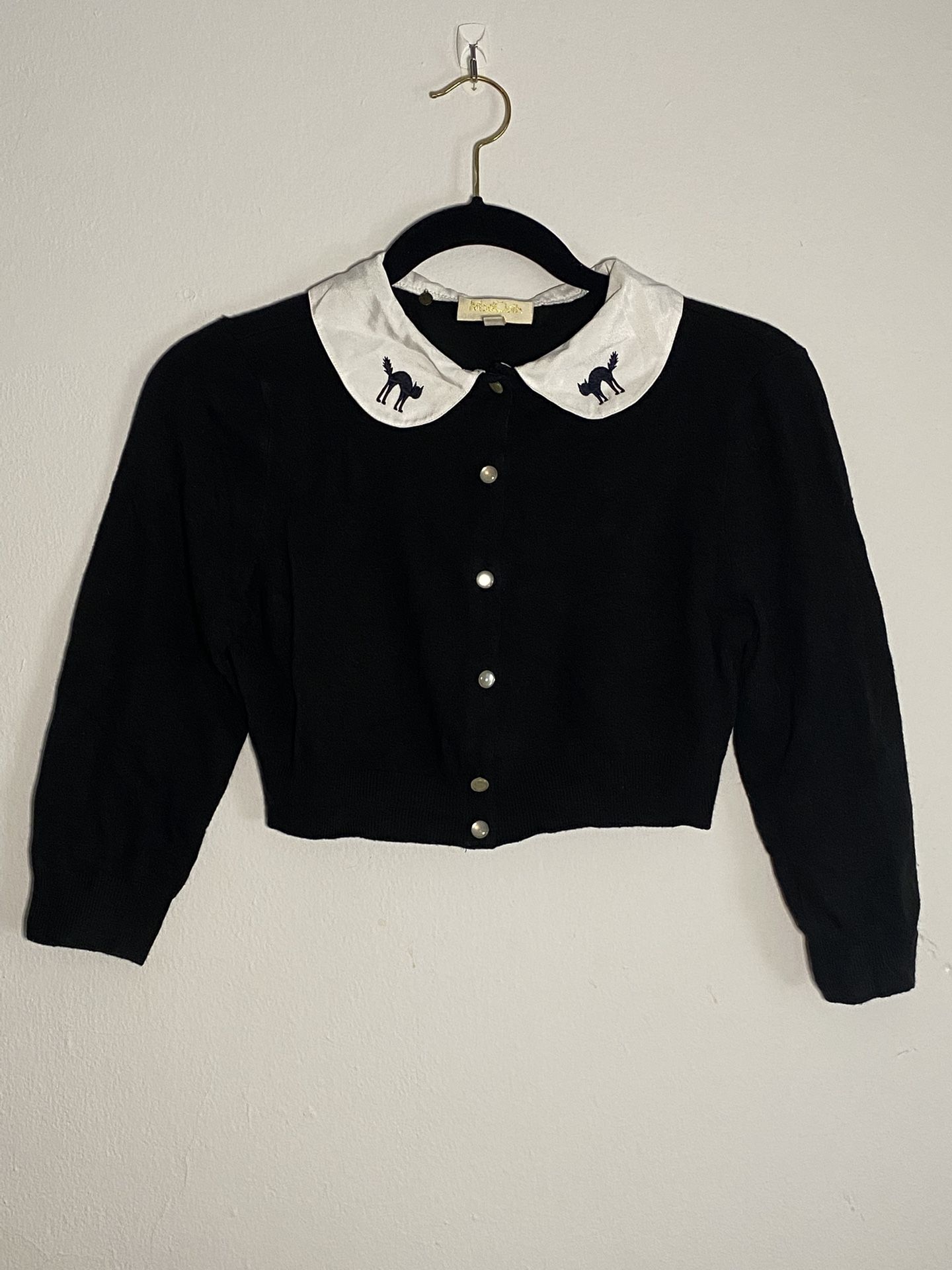 cropped halloween kitty cardigan (modcloth, medium)