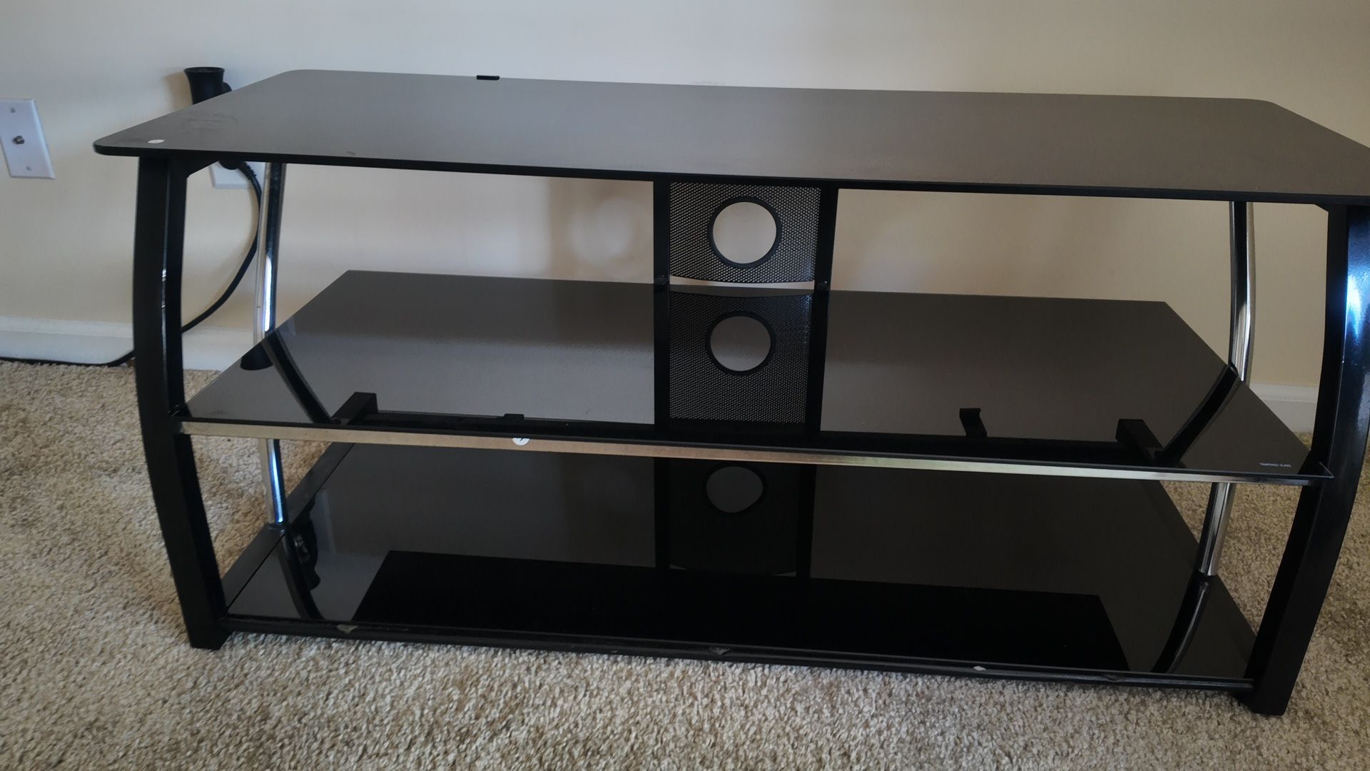 Modern Black Glass & Metal TV Stand – 44” Wide