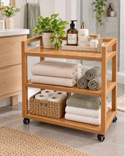 3-Tier Wooden Rolling Cart