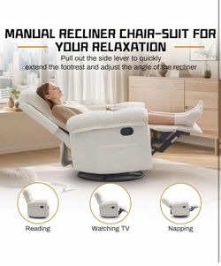 New in box-Korser Recliner Chair, Swivel Rocker Recliner Chair for Adults, Small Recliners for Small Spaces, Upholstered Manual Recliner with Side Poc