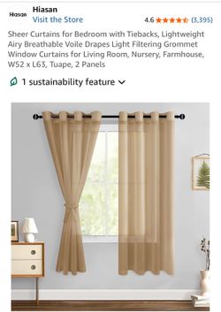 Sheer Tuape curtain W52 x L63 2 panel with extension rod $20