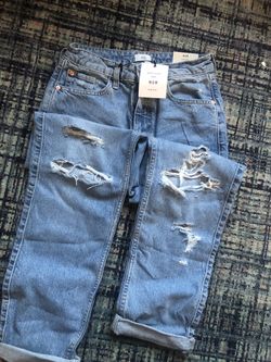 High waisted distress jeans