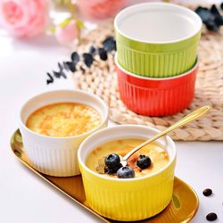 12 Pack 6 oz  Bakeware 6 Colors Porcelain Souffle Dishes Dessert Custard Baking Cups for Souffle, Creme Brulee and Ice Cream