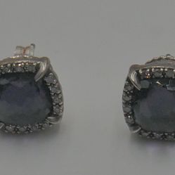 David Yurman sterling silver 925 stud earrings 12mm amethyst 7.4 grams w 32 diamonds. 867784-2.