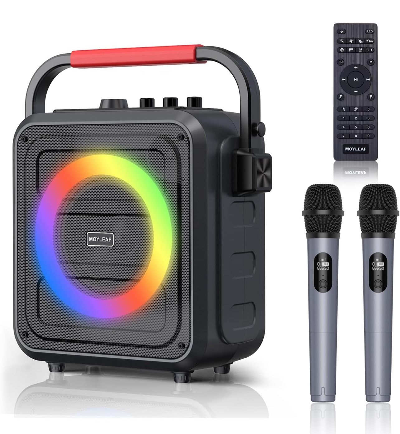 Karaoke Machine for Adults & Kids,Portable Bluetooth Speaker with 2 Wireless Microphone,Karaoke Speaker with Remote Control,LED Lights,Supports TF Car