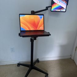 Premium Rolling Laptop & Tablet Floor Stand - Adjustable Height & 360° Swivel