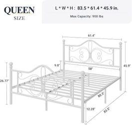 Queen Size White Metal Bed frame