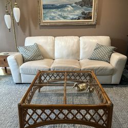 RATTAN LATTICE GLASS TOP COFFEE TABLE