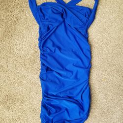 Women's Royal Blue Ruched Sleeveless Wide Strapped Club Dress