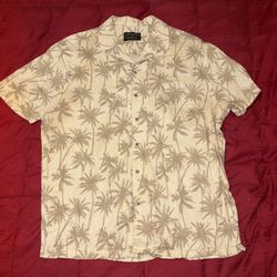 Primark Men’s Medium Short Sleeved Tan Shirt with Palm Tree Design - Hawaiian 