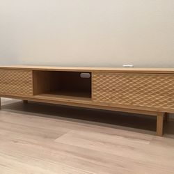New TV Stand (Fits 70” TV) – Solid Bamboo, Sliding Doors