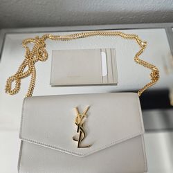 🍸💰​AUTHENTIC Saint Laurent UPTOWN CHAIN WALLET IN GRAIN DE POUDRE EMBOSSED COA