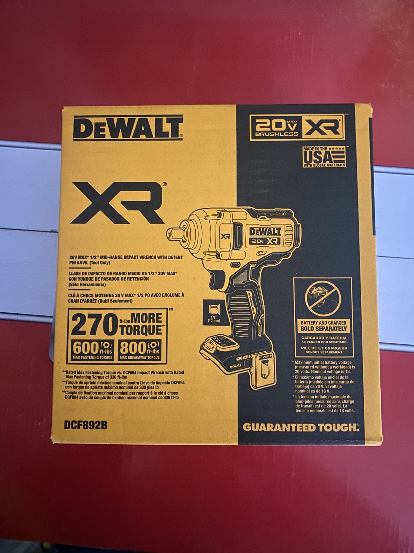 20V Dewalt 1/2” Mid-Range Impac Wrench With Detent Pin Anvil(Tool Only)
