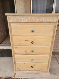 Solid Wood 5-Drawer Dresser / Tall Chest with Greek Key Detail (53” H)