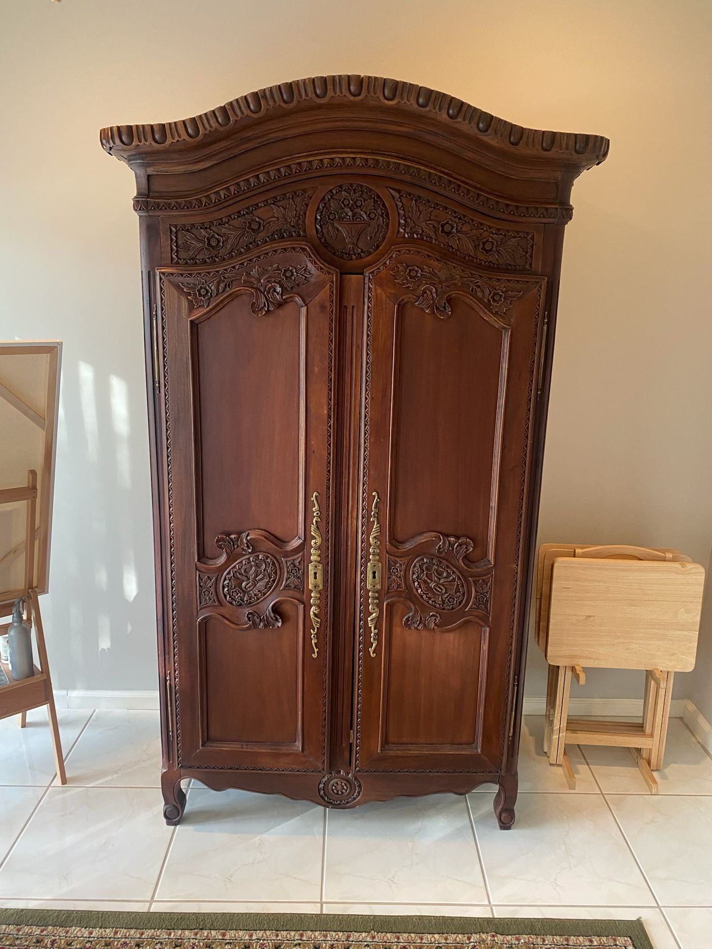 Collectible Solid Teak French Carved Armoire – Ornate Handcrafted Detail